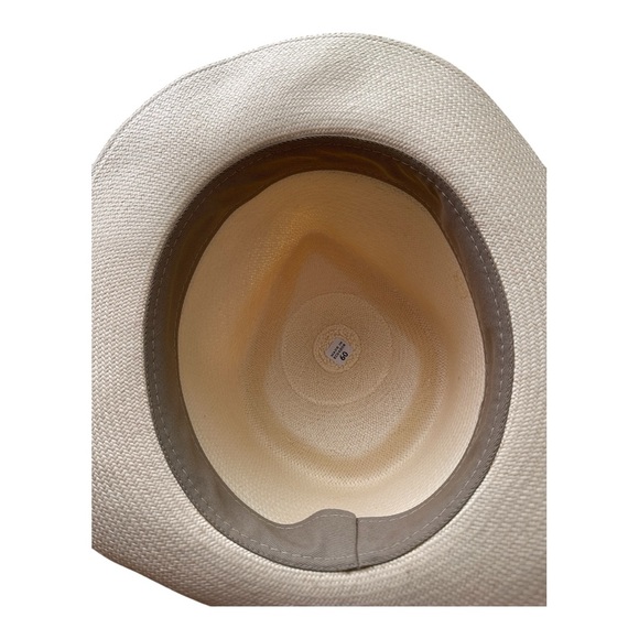 Handcrafted Straw Panama Style Hat with Green and Red Grosgrain Ribbon - Picture 6 of 7